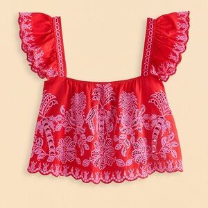 FARM Rio Red Palm Tree Richelieu Blouse